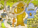 吉田くんの絵。「はにわの町江南町」