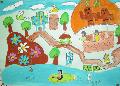 成田さんの絵。「気球から見た未来の江南町」