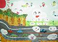 大久保さんの絵「江南町の未来は、雲の楽園」